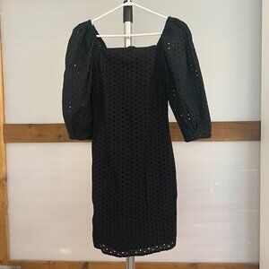 Suzy Shier Black Embroidered Eyelet Square Neck Puff Sleeve Mini Dress‎  Sz XS